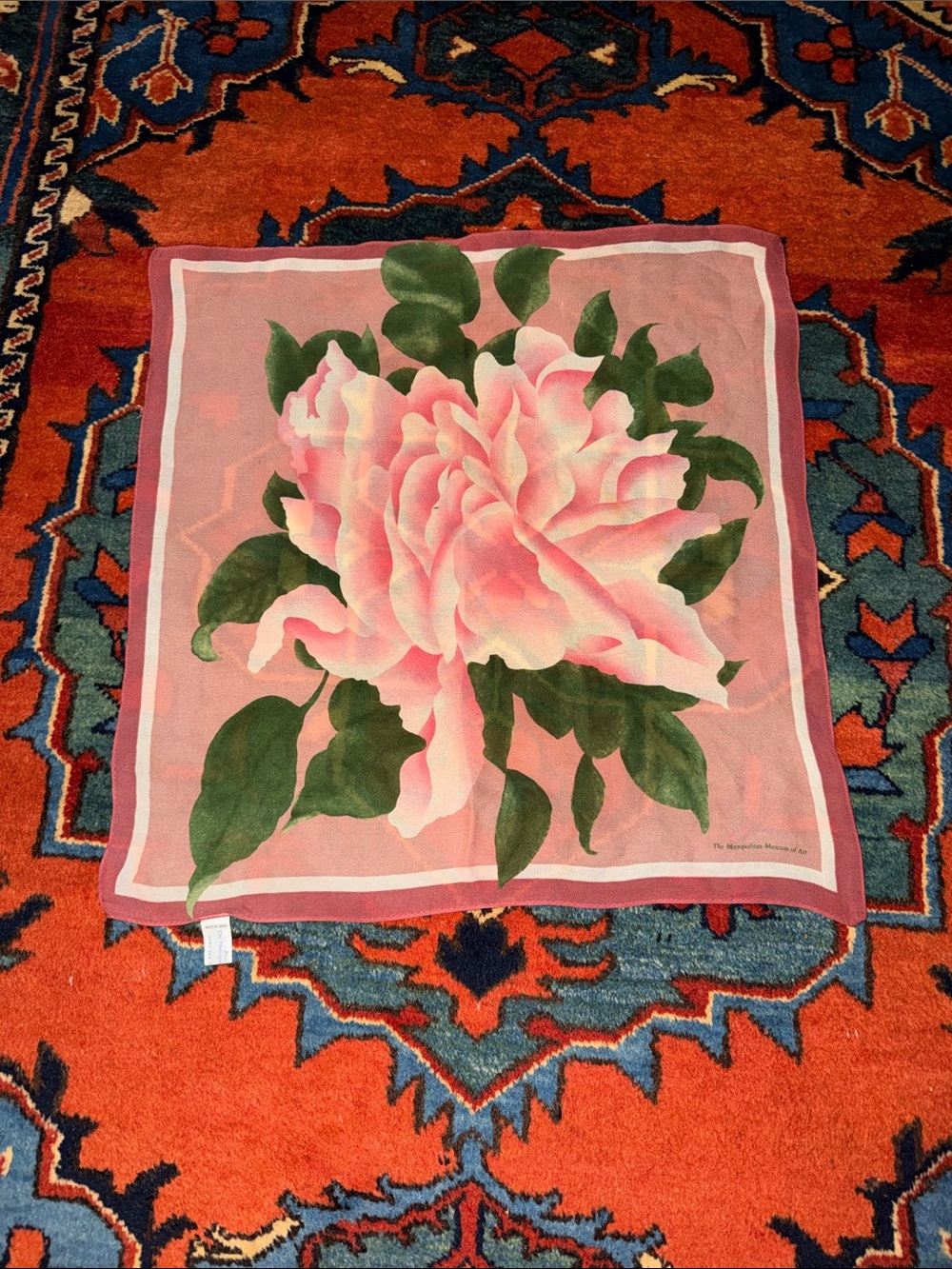 Vintage The Metropolitan Museum Floral Pink Peony 100% Silk